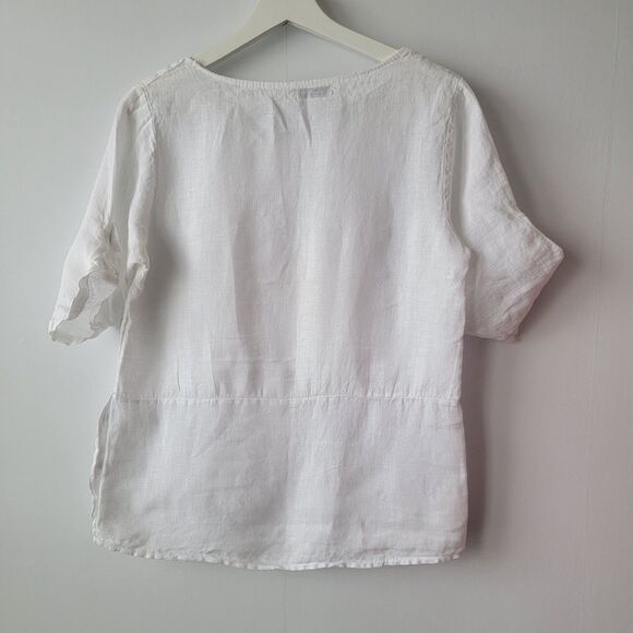 lungo l'arno women's 100% linen embedary top size s roll-tab sleeve clean girl - Picture 2 of 9